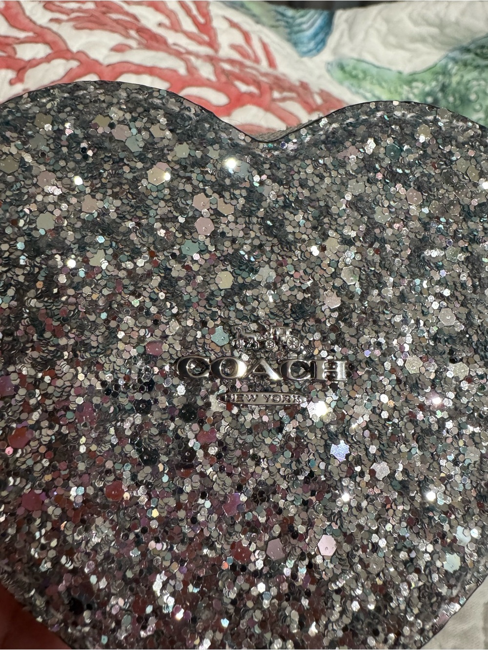 COACH Heart Coin Pouch in Silver Glitter - Picture 6 of 7